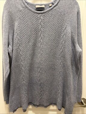 Evolution by Cyrus 2X Blue Cable Knit Sweater Side Slit Plus Size